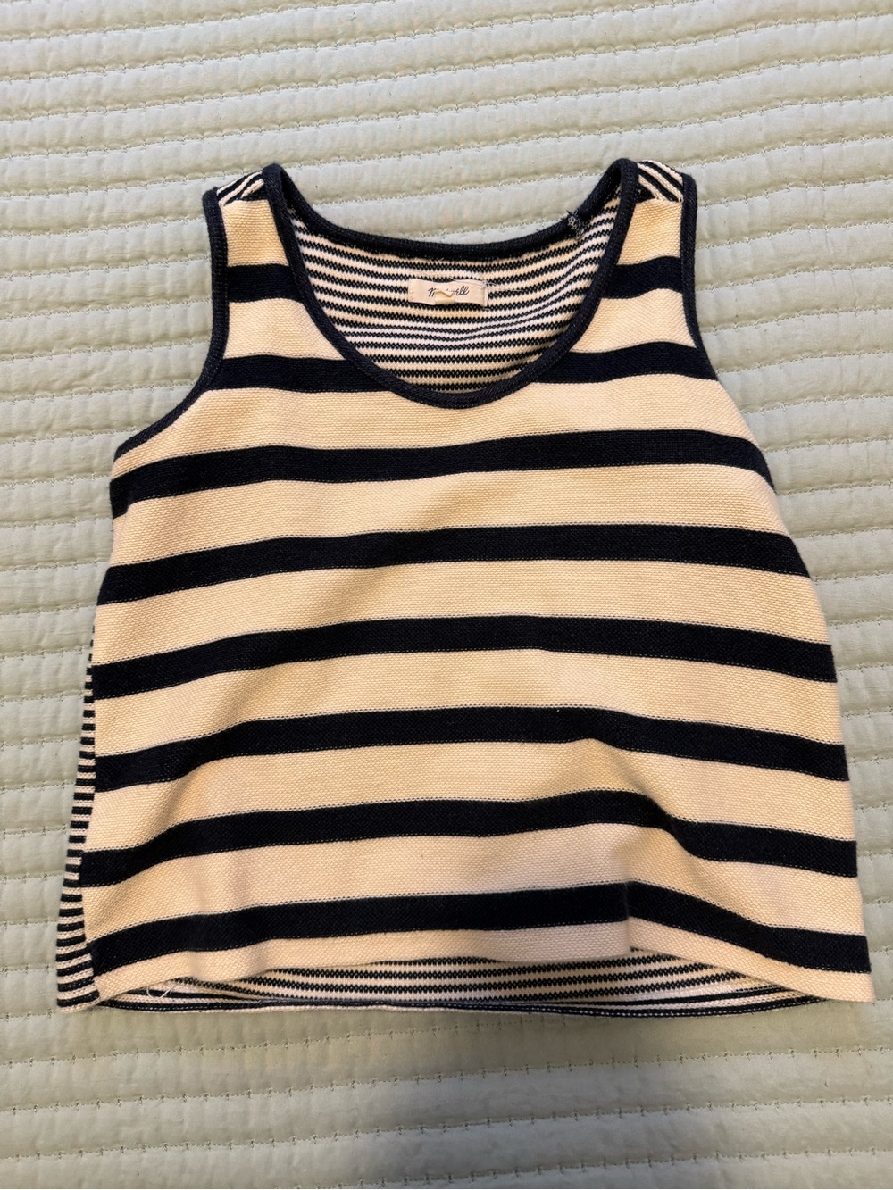 Striped Sleeveless Knit Tank Top - navy & bone